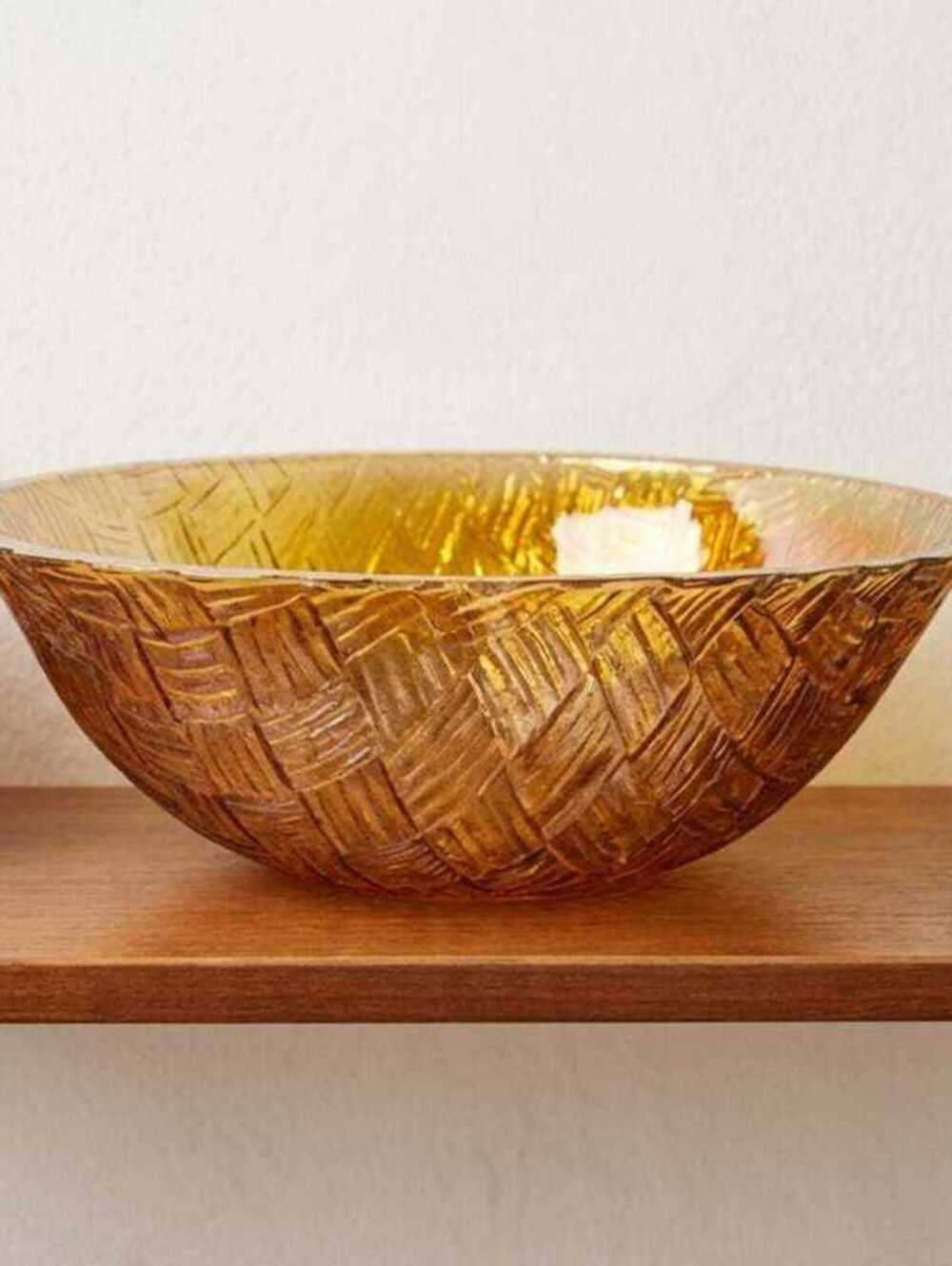Mid-Century Amber Glass Decorative Bowl